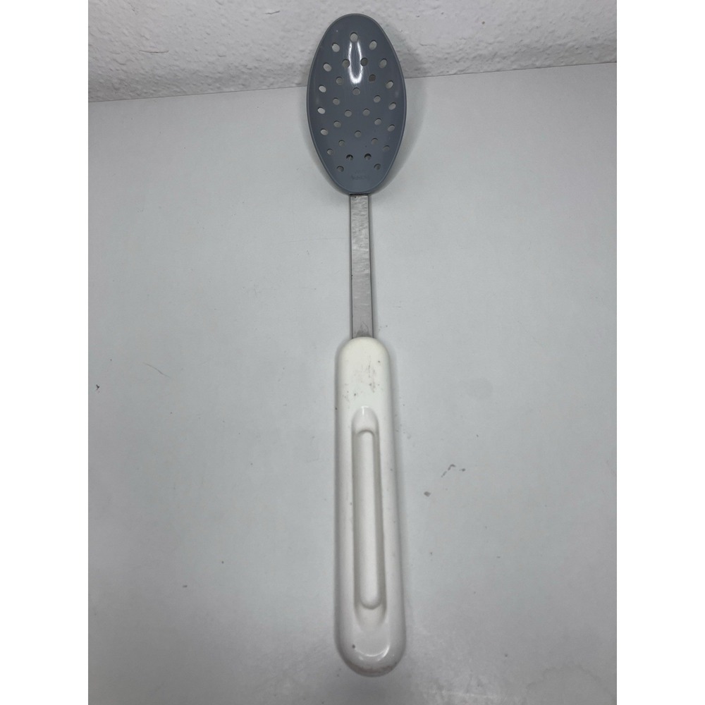 Vintage Bonny 12" Slotted Nylon Plastic Serving Spoon Dusty Blue White Handle